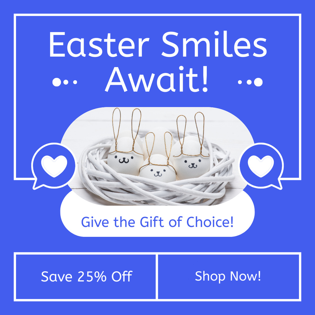 Easter Offer with Cute Illustrated Eggs Instagram AD Design Template