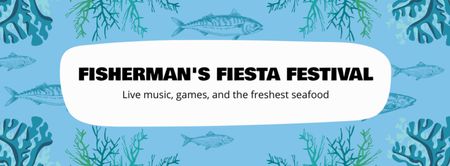 Template di design Annuncio del festival del pescatore con illustrazione blu Facebook cover