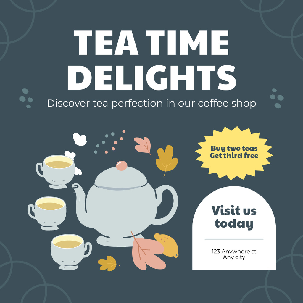 Ontwerpsjabloon van Instagram AD van Perfect Tea In Teapot Offer In Coffee Shop