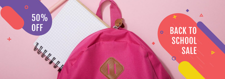 Designvorlage Rabatt auf Schulmaterial mit pinkfarbenem Rucksack für Tumblr