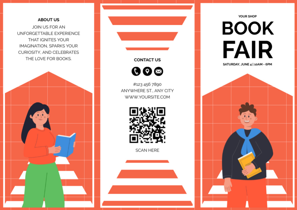 Book Fair Ad with Readers with Books Brochure tervezősablon
