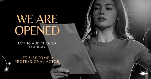 Plantilla de diseño de Announcement of Opening of Theater Academy Facebook AD 