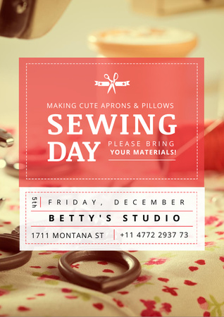 Sewing Day Event Announcement with Scissors Flyer A4 Design Template