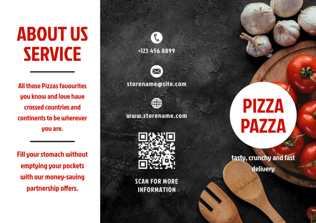 Proposal of Pizza with Tomatoes and Garlic on Table Brochure Tasarım Şablonu