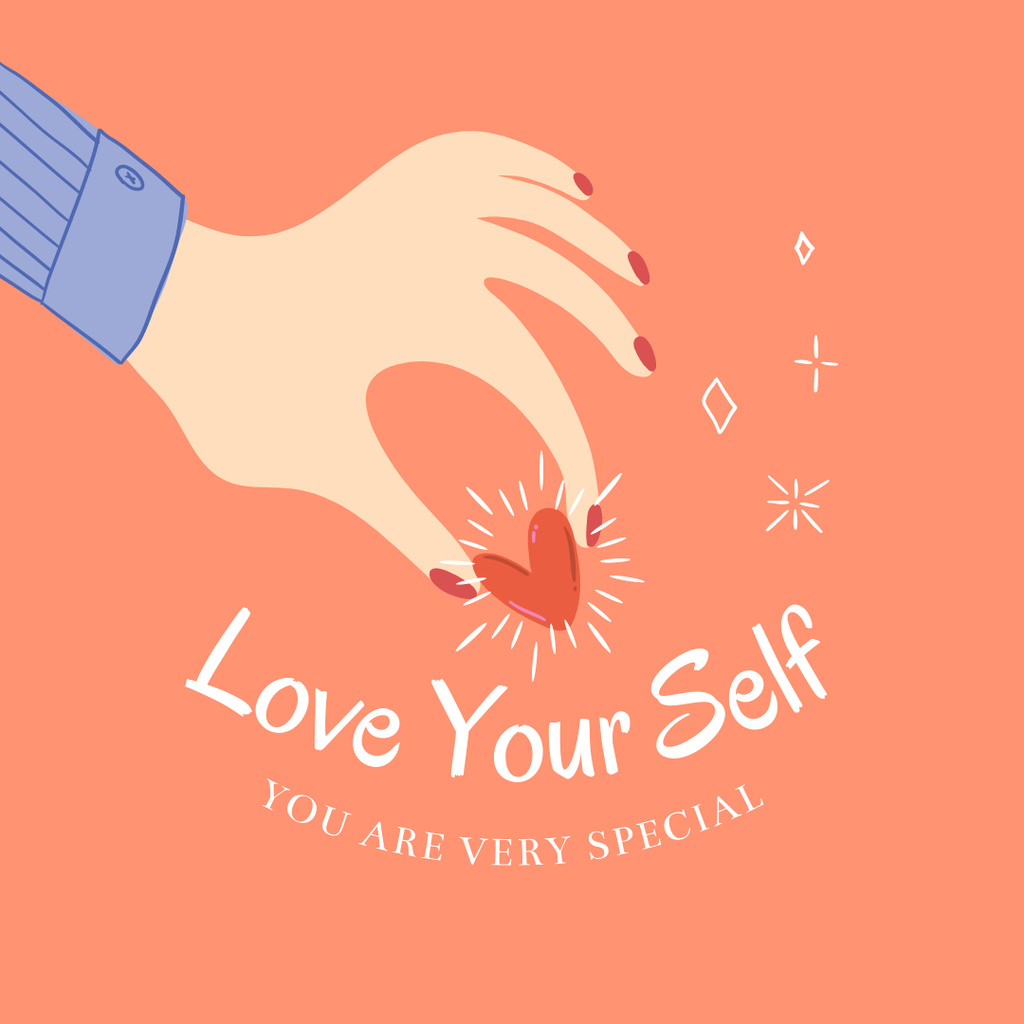 Inspirational Phrase about Self Love with Heart Instagram Design Template