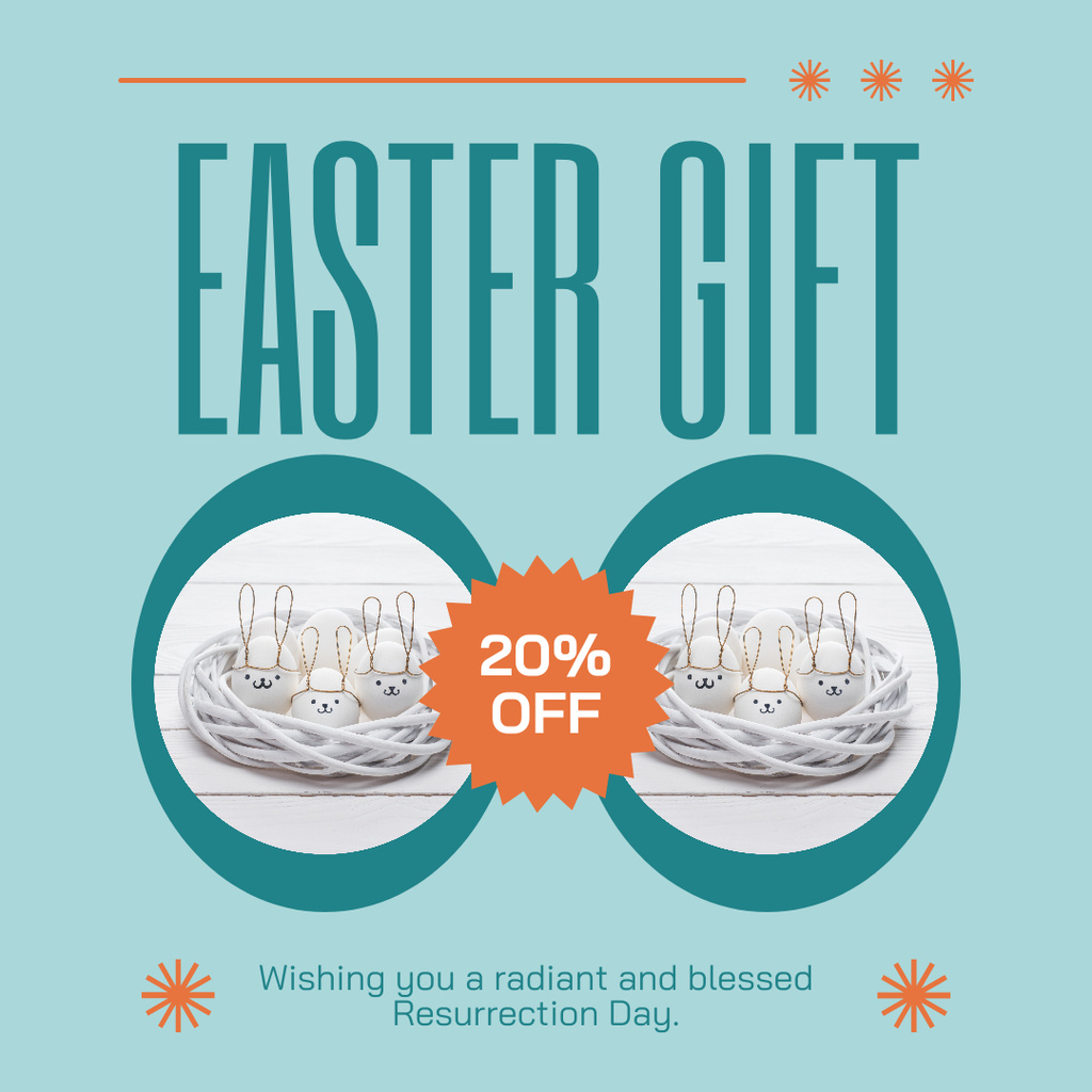 Easter Gift Offer with Cute Eggs in Nest Instagram AD Design Template