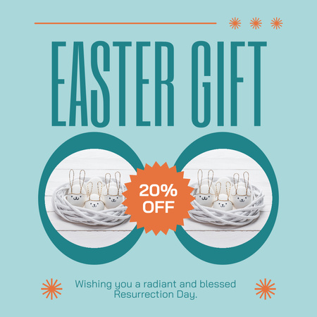 Plantilla de diseño de Oferta de regalo de Pascua con lindos huevos en nido Instagram AD 