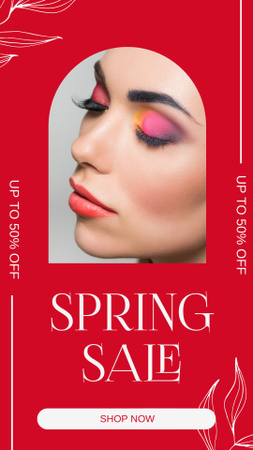 Spring Sale with Woman with Bright Makeup Instagram Story Design Template