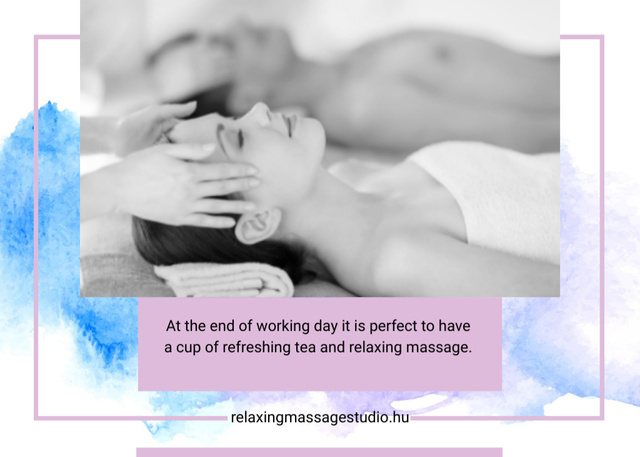 Ontwerpsjabloon van Postcard 5x7in van Relaxing After Working Day With Facial Massage