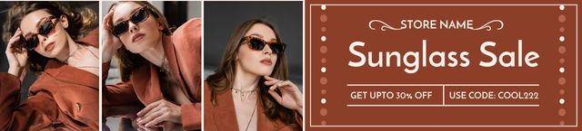 Ontwerpsjabloon van Ebay Store Billboard van Sunglasses Sale with Woman in Elegant Brown Jacket