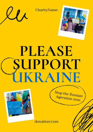 Seisomme Ukrainan lainauksen kanssa keltaisella Flyer A7 Design Template