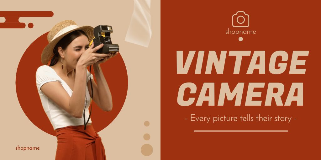 Bygone Age Camera With Flash Offer In Orange Twitter Design Template