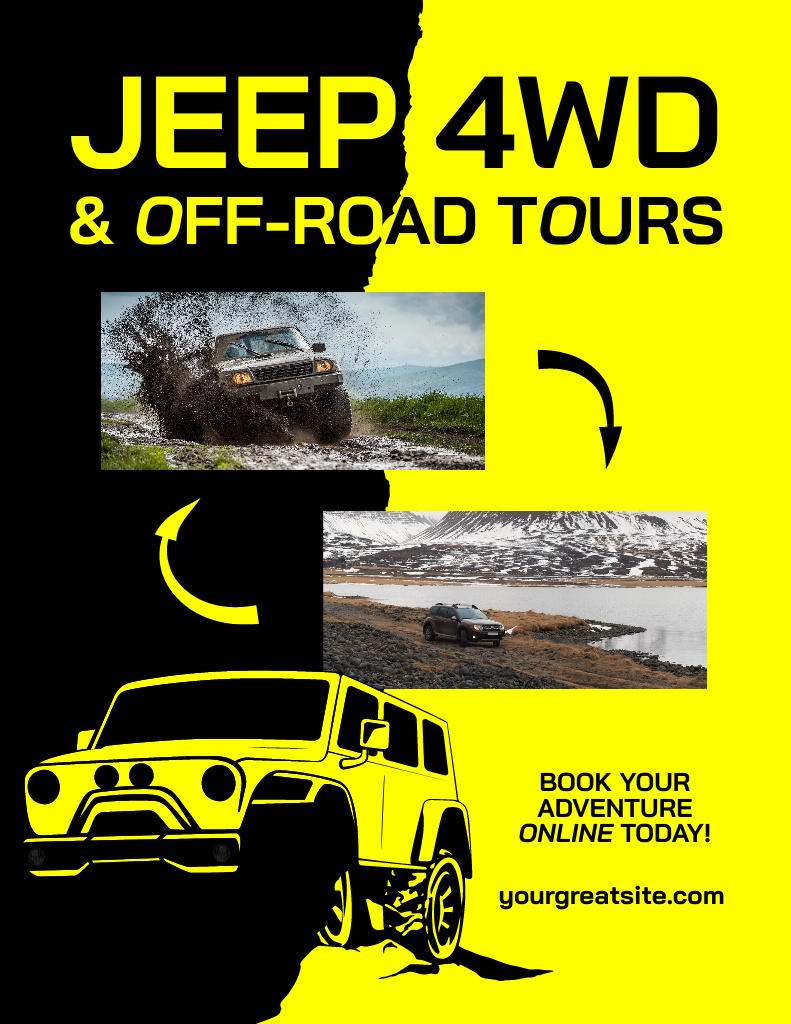 Off-Road Tours Ad in Yellow Poster 8.5x11in Design Template