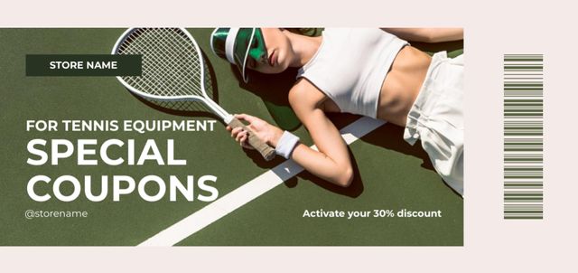 Plantilla de diseño de Special Discounts for Tennis Sport Equipment on Green Coupon Din Large 