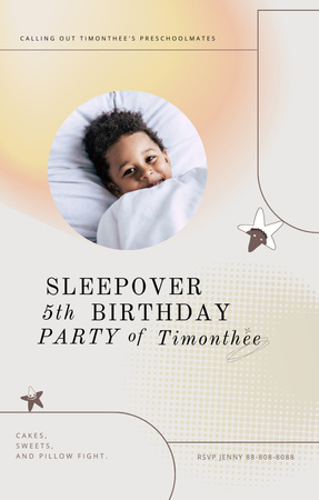Sleepover Birthday Party Invitation 4.6x7.2in Design Template