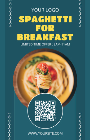 Offer of Delicious Spaghetti for Breakfast Recipe Card Design Template