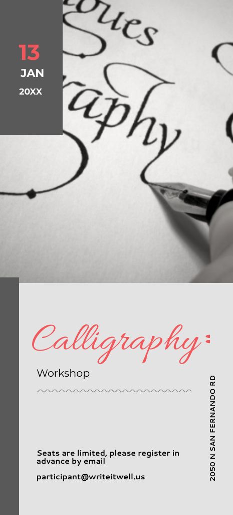 Ontwerpsjabloon van Flyer 3.75x8.25in van Calligraphy Workshop Announcement with Decorative Letters