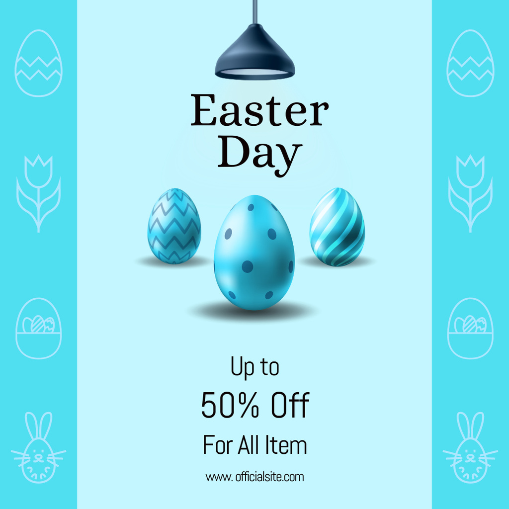 Easter Holiday Offer with Blue Easter Eggs Instagram Design Template