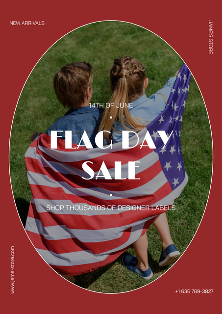 Flag Day Sale Announcement with Cute Kids Poster Design Template