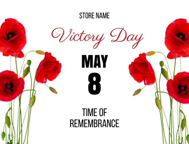 Victory Day with Gentle Red Poppy on White Postcard 4.2x5.5in Design Template
