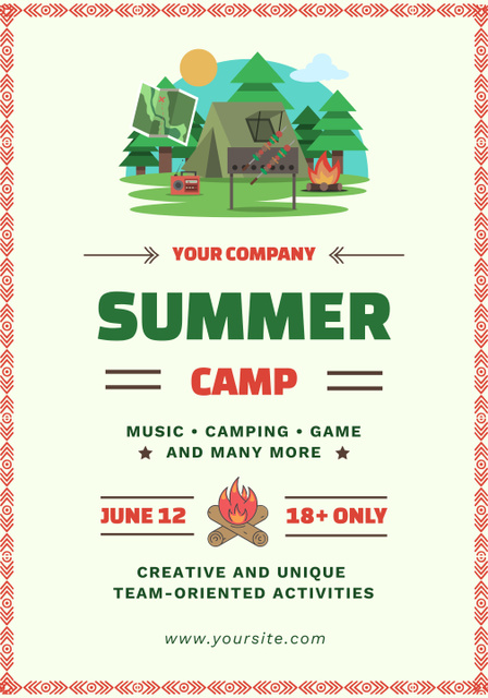 Skill-building Summer Camp Announcement With Music Poster 28x40in Design Template