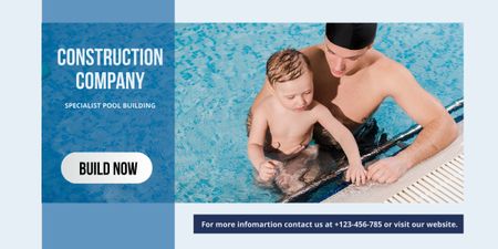 Offering Services to Construction Company of Swimming Pools Image Design Template