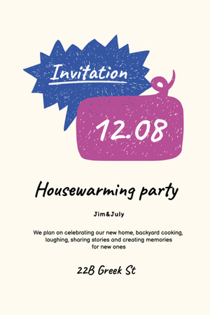 Housewarming Party Bright Announcement Invitation 6x9in Design Template