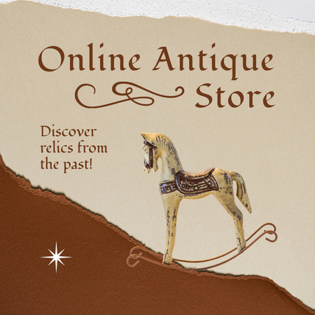 Ontwerpsjabloon van Animated Post van Online exquise antiekwinkel met speelgoed en slogan