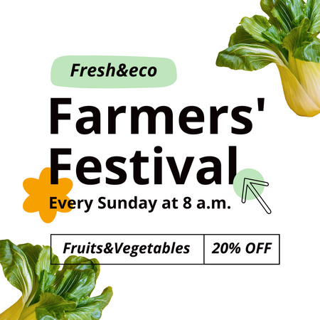Modèle de visuel Eco Festival avec vente de légumes de la ferme à prix réduit - Instagram