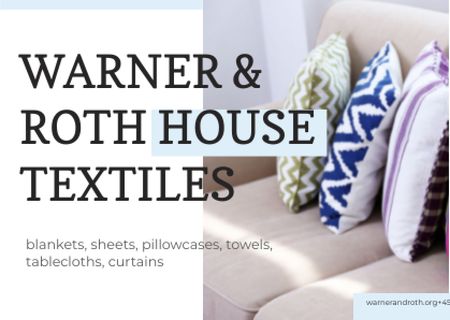 Platilla de diseño Textile Offer with Pillows on Sofa Card