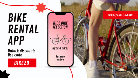 Promoção de aplicativo de aluguel de bicicletas com código promocional para descontos Full HD video Modelo de Design