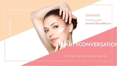 Woman applying Cream at Beauty event Title Design Template
