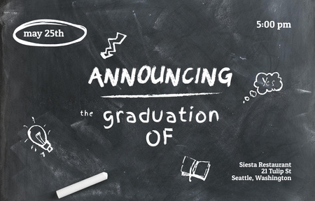 Graduation Announcement with Drawings on Blackboard Invitation 4.6x7.2in Horizontal Design Template