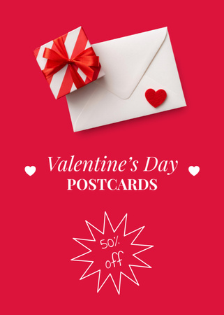 Valentine's Day Envelope And Present With Discount Postcard 5x7in Vertical Tasarım Şablonu