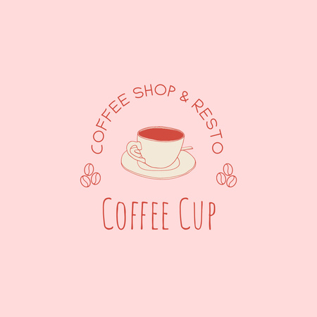 Ontwerpsjabloon van Logo van Hand getrokken Coffee Shop embleem in roze