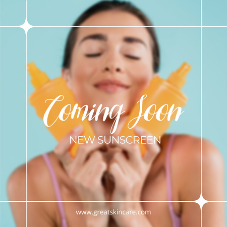 Ontwerpsjabloon van Instagram AD van Voorstel van nieuwe zonnebrandcrème met jonge vrouw