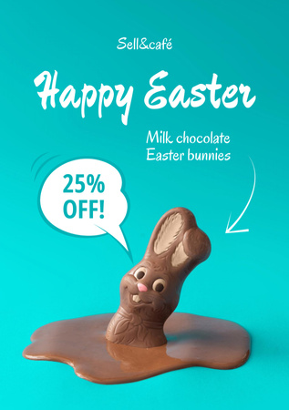 Designvorlage Easter Sale Announcement with Chocolate Bunny Melting für Flyer A5