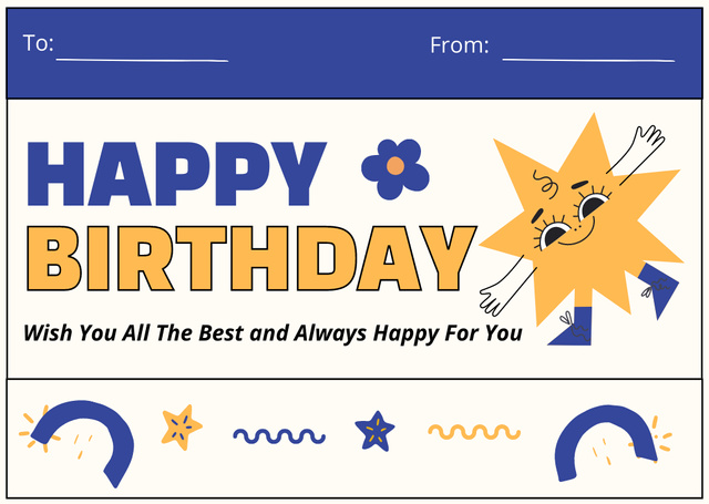 Happy Birthday with Cute Asterisk Card tervezősablon