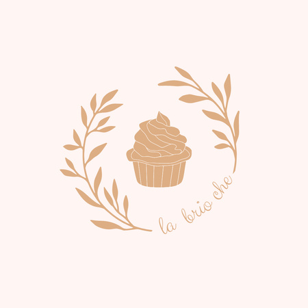 Illustration of Sweet Cupcake in Leaves Frame Logo Design Template