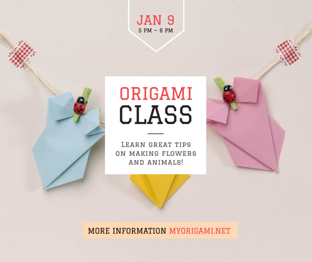 Origami Classes Invitation Paper Garland Facebook Modelo de Design