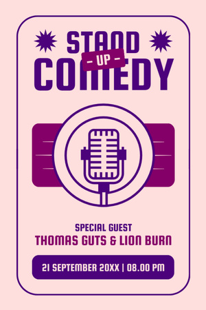 Template di design Promo evento stand-up comedy con microfono in rosa Tumblr