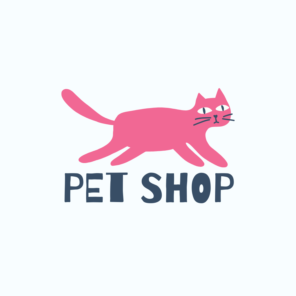 Pet Shop Ad with Doodle Cat Logo Design Template