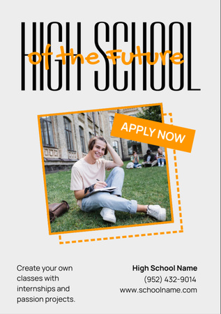 High School Apply Announcement with Guy on Lawn Flyer A7 Design Template