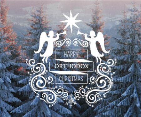 Christmas Greeting Winter Forest and Angels Medium Rectangle Design Template