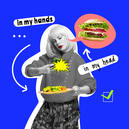 Ontwerpsjabloon van Instagram van vrouw dromen van heerlijke hamburger