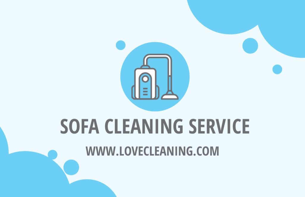Cleaning Services Ad with Illustration of Vacuum Cleaner Business Card 85x55mm Tasarım Şablonu