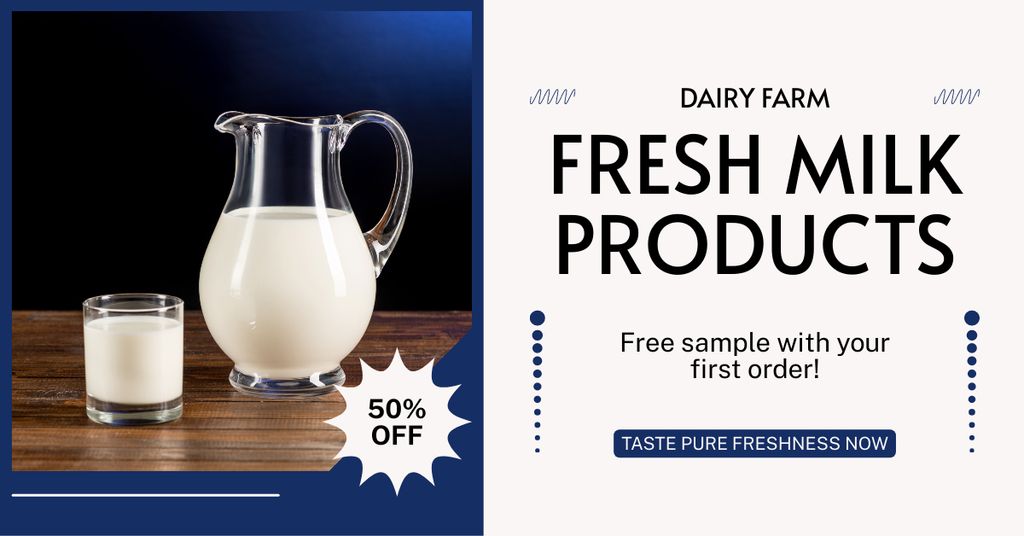 Designvorlage Fresh Milk Products Offer on Blue and White für Facebook AD