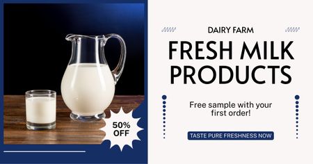 Fresh Milk Products Offer on Blue and White Facebook AD Design Template