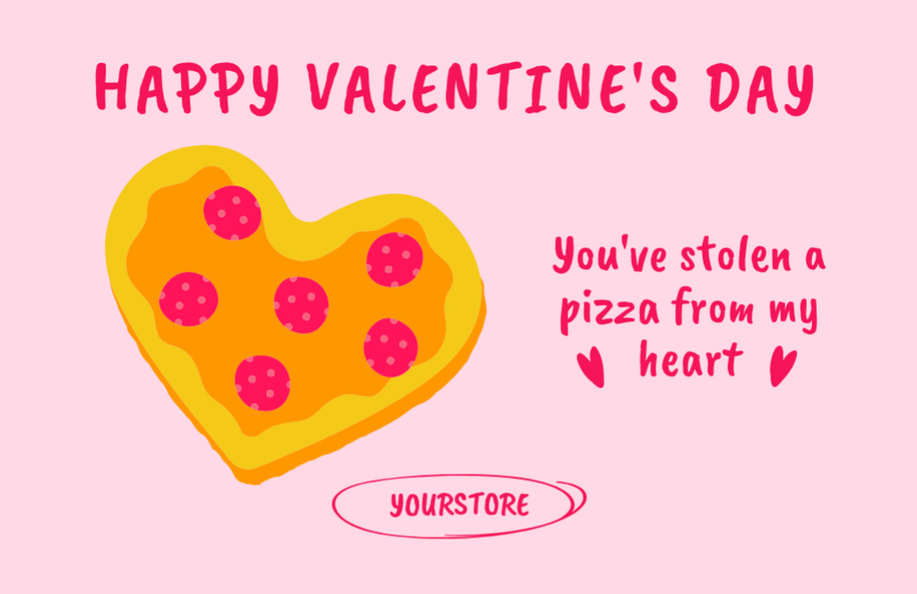 Platilla de diseño Happy Valentine's Day With Heart Shaped Pizza Thank You Card 5.5x8.5in