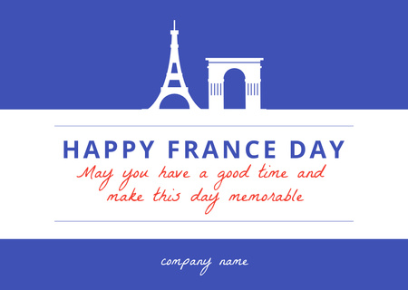 Ranskan kansallispäivä arkkitehtuurisymboleilla Card Design Template